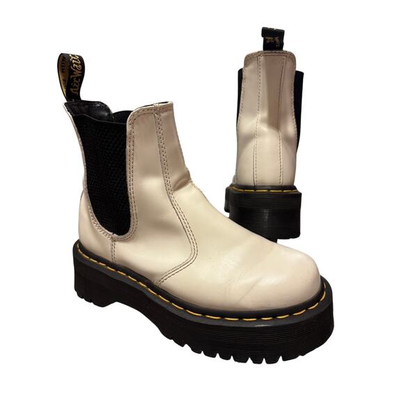 Dr. Martens 2976 Smooth Size 5 White Leather Platform Quad Chelsea Boots - Picture 5 of 14